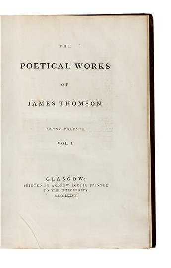 THOMSON, JAMES. The Poetical Works. 2 vols. 1784